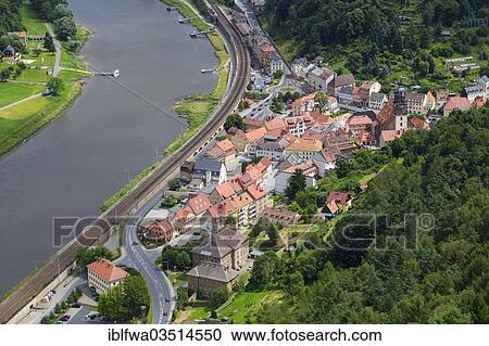 "View from Koenigstein Fortress over the town of Koenigstein on the Elbe River, Konigstein, Saxon Switzerland region, Saxony, Germany, Europe" View Large Photo Image Stock Image - "View from Koenigstein Fortress over the town of Koenigstein on the Elbe River, Konigstein, Saxon Switzerland region, Saxony, Germany, Europe". Fotosearch
