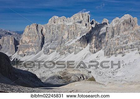 Stock Image - "View from Little Lagazuoi Mountain towards the Tofana Group, Falzarego Pass, Dolomites, Italy, Europe". Fotosearch