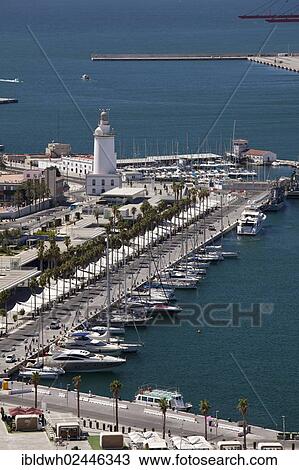 "View from Monte de Gibralfaro over the harbour and the marina, Malaga, Andalusia, Spain, Europe, PublicGround, Europe" View Large Photo Image Stock Image - "View from Monte de Gibralfaro over the harbour and the marina, Malaga, Andalusia, Spain, Europe, PublicGround, Europe". Fotosearch