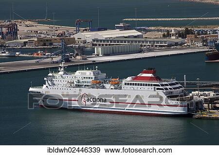 "View from Monte de Gibralfaro over the harbour with the ferry Acciona Trasmediterranea, Malaga, Andalusia, Spain, Europe, PublicGround, Europe" View Large Photo Image Stock Photo - "View from Monte de Gibralfaro over the harbour with the ferry Acciona Trasmediterranea, Malaga, Andalusia, Spain, Europe, PublicGround, Europe". Fotosearch