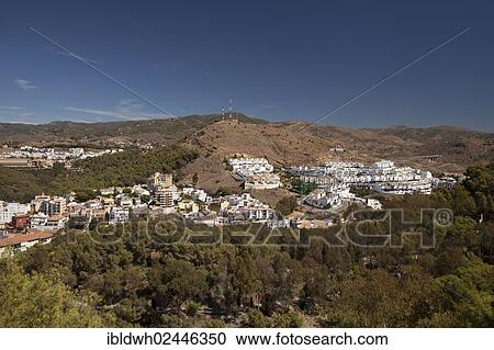 "View from Monte de Gibralfaro towards a white housing development and the mountain landscape, Malaga, Andalusia, Spain, Europe" View Large Photo Image Stock Image - "View from Monte de Gibralfaro towards a white housing development and the mountain landscape, Malaga, Andalusia, Spain, Europe". Fotosearch