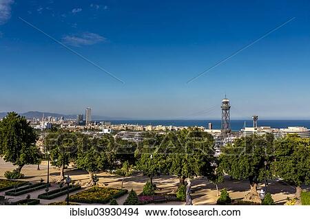 Picture - "View from Montjuic, Barcelona, â€‹â€‹Barcelona province, Catalonia, Spain, Europe". Fotosearch