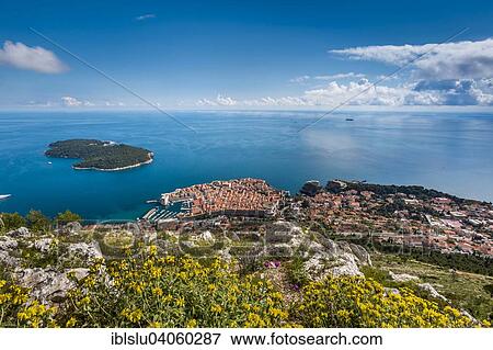 Stock Photo - "View from Mount Srd of the historic centre, Dubrovnik, Adriatic, Dalmatia, Croatia, Europe". Fotosearch