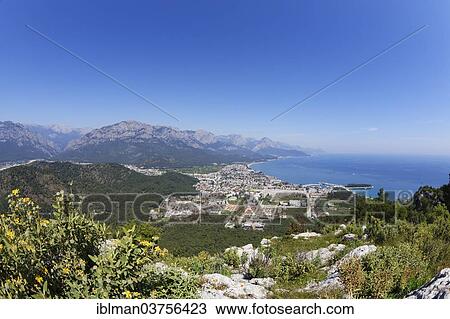 Stock Image - "View from Mt. Calistepe over Kemer with Taurus Mountains, Taurus Mountains, Kemer, Lycia, Province of Antalya, Turkey, Asia". Fotosearch