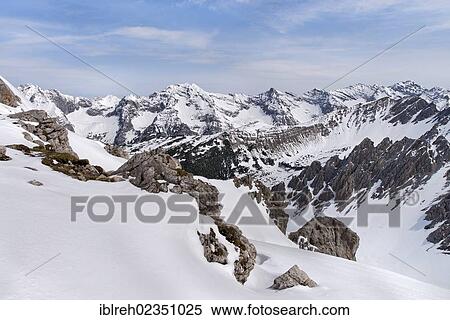 "View from Mt Hafelekar north, Karwendel mountain range with mountains Jaegerkar-Spitze, Praxmarerkar-Spitze, Bachofen-Spitze, Grosse Lafatscher and Bettelwurf, Tyrol, Austria, Europe" View Large Photo Image Stock Photography - "View from Mt Hafelekar north, Karwendel mountain range with mountains Jaegerkar-Spitze, Praxmarerkar-Spitze, Bachofen-Spitze, Grosse Lafatscher and Bettelwurf, Tyrol, Austria, Europe". Fotosearch