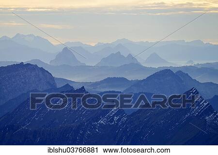"View from Mt Saentis of the Central Alps, Klein Mythen and Gross Mythen mountain ranges at back, Schwaegalp, Canton of St. Gallen, Switzerland, Europe" View Large Photo Image Stock Image - "View from Mt Saentis of the Central Alps, Klein Mythen and Gross Mythen mountain ranges at back, Schwaegalp, Canton of St. Gallen, Switzerland, Europe". Fotosearch
