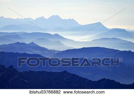 Stock Image - "View from Mt Saentis of the Central Alps, Mt Rigi and Mt Pilatus at back, Schwaegalp, Canton of St. Gallen, Switzerland, Europe". Fotosearch