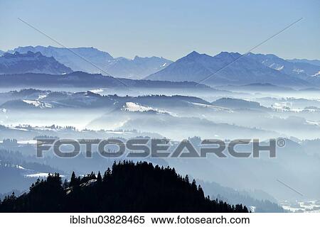 Stock Photography - "View from Napf mountain onto the Bernese Alps, Niesen mountain at the back, Canton of Bern, Switzerland, Europe". Fotosearch