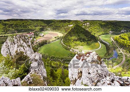 Stock Image - "View from Peter's Rock over the Danube Valley near Beuron, Baden-Wuerttemberg, Germany, Europe". Fotosearch