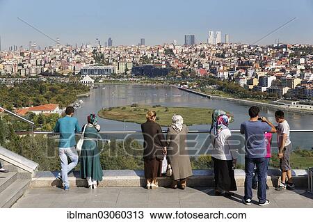 Stock Image - "View from Pierre Loti Hill across the Golden Horn to Sisli, Pierre-Loti-Hugel, Eyup, Istanbul, Istanbul Province, Turkey, Asia". Fotosearch
