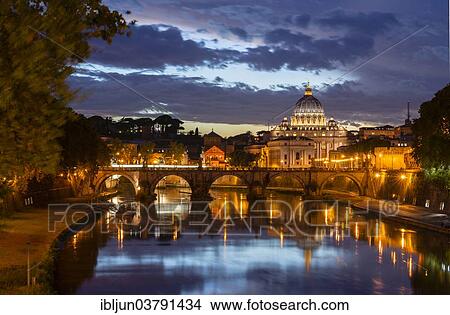 Picture - "View from Ponte Umberto I across the Tiber River to Ponte Sant'Angelo and St. Peter's Basilica, Basilica di San Pietro, Rome, Lazio, Italy, Europe". Fotosearch