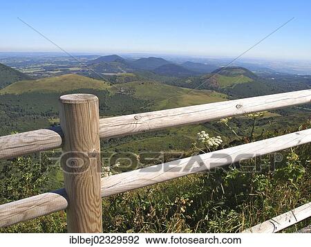 Stock Image - "View from Puy de Dome onto the volcanic landscape Chaine des Puys', France, Auvergne, Europe". Fotosearch