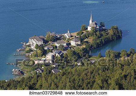 "View from Pyramidenkogel Mountain, Lake Woerth, Maria Woerth, Keutschach am See, Carinthia, Austria, Europe" View Large Photo Image Stock Photo - "View from Pyramidenkogel Mountain, Lake Woerth, Maria Woerth, Keutschach am See, Carinthia, Austria, Europe". Fotosearch