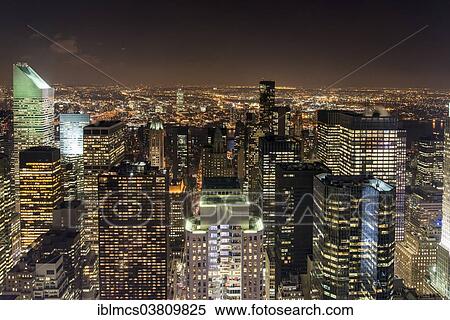"View from Rockefeller Center at night, Manhattan, New York City, New York, USA" View Large Photo Image Stock Photography - "View from Rockefeller Center at night, Manhattan, New York City, New York, USA". Fotosearch