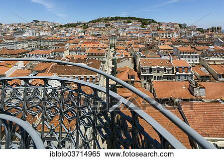 "View from Santa Justa Elevator, Elevador de Santa Justa or Elevador do Carmo over the historic city centre of Lisbon with red roofs, Baixa, Lisbon, Lisbon District, Portugal, Europe" View Large Photo Image Stock Photography - "View from Santa Justa Elevator, Elevador de Santa Justa or Elevador do Carmo over the historic city centre of Lisbon with red roofs, Baixa, Lisbon, Lisbon District, Portugal, Europe". Fotosearch
