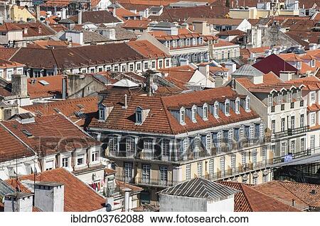 "View from Santa Justa elevator tower over the roofs of the historic town centre, Lisbon, Lisbon District, Portugal, Europe" View Large Photo Image Stock Photo - "View from Santa Justa elevator tower over the roofs of the historic town centre, Lisbon, Lisbon District, Portugal, Europe". Fotosearch