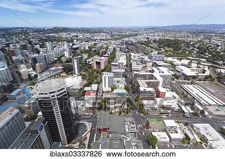 Stock Photograph - "View from Skytower over Auckland towards Mount Eden, Auckland, Auckland Region, New Zealand, Oceania". Fotosearch