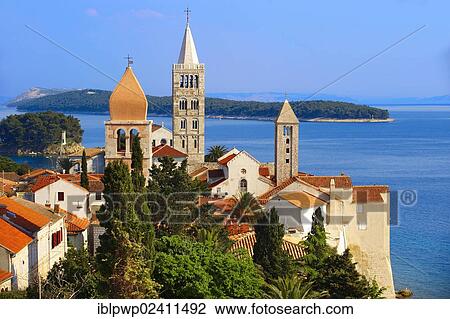"View from St John Church tower over the medieval roof tops of Rab town, Rab Island, Croatia, Europe" View Large Photo Image Stock Image - "View from St John Church tower over the medieval roof tops of Rab town, Rab Island, Croatia, Europe". Fotosearch
