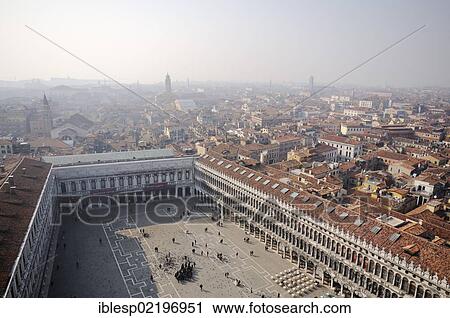 "View from St Mark's Campanile, Campanile di San Marco, of St Mark's Square and the Procuratie buildings, Venice, Venezia, Veneto, Italy, Europe" View Large Photo Image Stock Image - "View from St Mark's Campanile, Campanile di San Marco, of St Mark's Square and the Procuratie buildings, Venice, Venezia, Veneto, Italy, Europe". Fotosearch