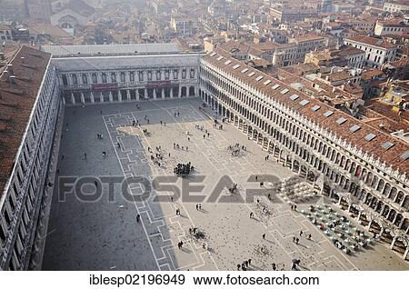 "View from St Mark's Campanile, Campanile di San Marco, of St Mark's Square and the Procuratie buildings, Venice, Venezia, Veneto, Italy, Europe" View Large Photo Image Stock Photo - "View from St Mark's Campanile, Campanile di San Marco, of St Mark's Square and the Procuratie buildings, Venice, Venezia, Veneto, Italy, Europe". Fotosearch