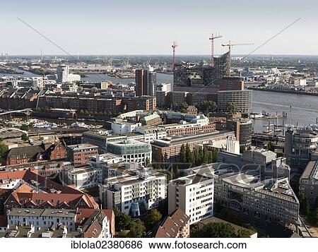 "View from St. Michaelis Church towards the Elbe Philharmonic Hall and the harbour, Hamburg, Germany, Europe" View Large Photo Image Stock Photograph - "View from St. Michaelis Church towards the Elbe Philharmonic Hall and the harbour, Hamburg, Germany, Europe". Fotosearch