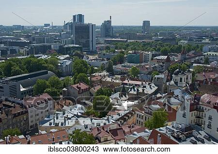 Stock Image - "View from St. Olaf's Church, Lower Town, historic town centre, New Town, Tallinn, Estonia, Baltic States, Europe". Fotosearch