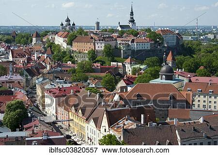 Stock Photo - "View from St. Olaf's Church of the Lower Town and the Upper Town, historic centre, Tallinn, Estonia, Baltic States, Europe". Fotosearch