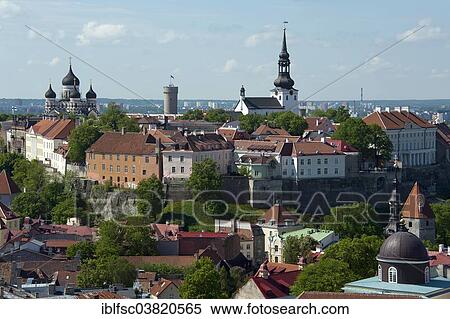 Stock Photography - "View from St. Olaf's Church of the Lower Town and the Upper Town, historic centre, Tallinn, Estonia, Baltic States, Europe". Fotosearch