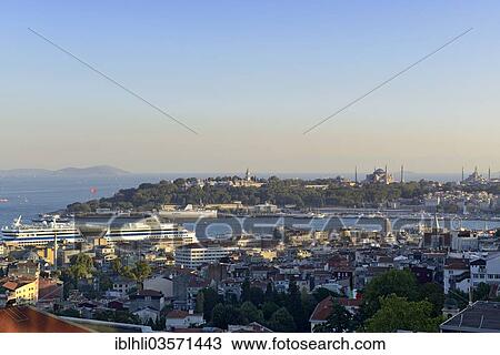 "View from the 360-restaurant over the Sultanahmet district with Topkapi Palace, Hagia Sophia and the Blue Mosque, Bosphorus, Golden Horn, Beyoglu, Istanbul, European side, Istanbul Province, Turkey, European side, Europe" View Large Photo Image Stock Image - "View from the 360-restaurant over the Sultanahmet district with Topkapi Palace, Hagia Sophia and the Blue Mosque, Bosphorus, Golden Horn, Beyoglu, Istanbul, European side, Istanbul Province, Turkey, European side, Europe". Fotosearch