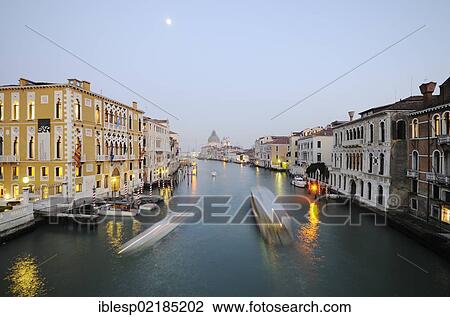 Stock Image - "View from the Accademia Bridge, Ponte dell' Accademia, on Canal Grande, Grand Canal, Palazzo Cavalli-Franchetti, Palazzo Brandolin Rota, Palazzo Contarini dal Zaffo, Venice, Venezia, Veneto, Italy, Europe". Fotosearch