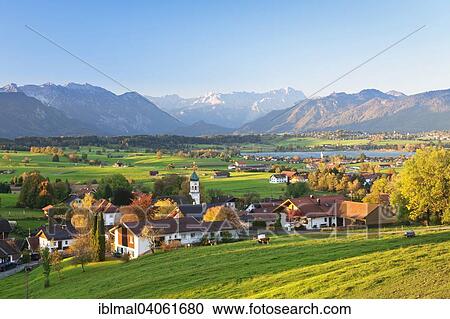 "View from the Aidlinger Hohe over lake Riegsee towards the Wetterstein range, Upper Bavaria, Bavaria, Germany, Europe" View Large Photo Image Stock Image - "View from the Aidlinger Hohe over lake Riegsee towards the Wetterstein range, Upper Bavaria, Bavaria, Germany, Europe". Fotosearch