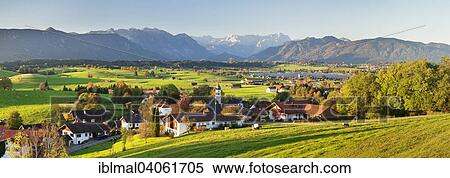 "View from the Aidlinger Hohe over lake Riegsee towards the Wetterstein range, Upper Bavaria, Bavaria, Germany, Europe" View Large Photo Image Stock Photography - "View from the Aidlinger Hohe over lake Riegsee towards the Wetterstein range, Upper Bavaria, Bavaria, Germany, Europe". Fotosearch