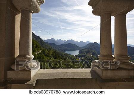 Stock Photo - "View from the balcony, Neuschwanstein Castle, Schwangau, Ostallgau, Allgau, Swabia, Bavaria, Germany, Europe". Fotosearch