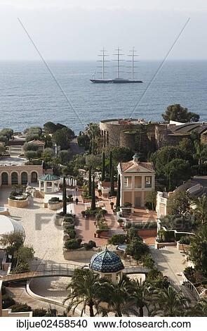 "View from the balcony of the Monte Carlo Bay Hotel & Resort over the garden and towards the sea with the large yacht Maltese Falcon, Principality of Monaco, Cote d'Azur, Mediterranean Sea, Europe" View Large Photo Image Stock Image - "View from the balcony of the Monte Carlo Bay Hotel & Resort over the garden and towards the sea with the large yacht Maltese Falcon, Principality of Monaco, Cote d'Azur, Mediterranean Sea, Europe". Fotosearch