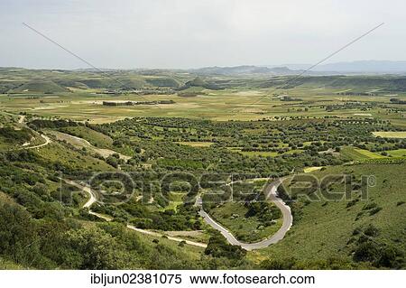 Stock Photography - "View from the basaltic plateau of Giara di Gesturi in the Marmilla landscape with the Las Plassas coneshaped mountain, near Barumini, Marmilla, Cagliari Province, Sardinia, Italy, Europe". Fotosearch