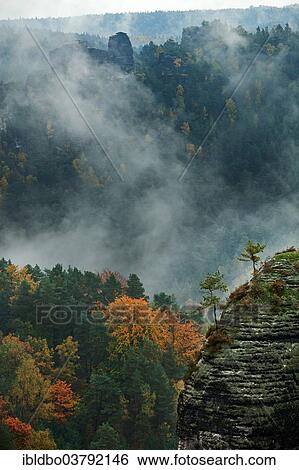 "View from the Bastion bridge, morning mist, National Park Saxon Switzerland, Saxony, Germany, Europe" View Large Photo Image Stock Photograph - "View from the Bastion bridge, morning mist, National Park Saxon Switzerland, Saxony, Germany, Europe". Fotosearch