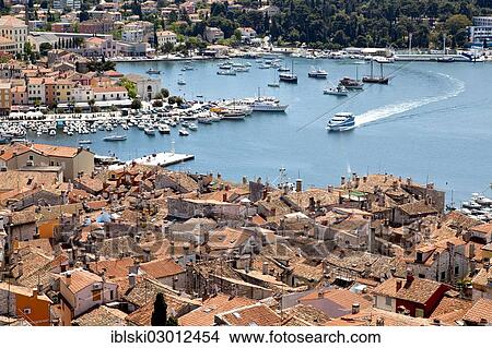 "View from the bell tower of the Parish Church of St. Euphemia over the historic town centre of Rovinj, Rovingo, Istria, Croatia, Europe, Rovinj, Croatia, Europe" View Large Photo Image Picture - "View from the bell tower of the Parish Church of St. Euphemia over the historic town centre of Rovinj, Rovingo, Istria, Croatia, Europe, Rovinj, Croatia, Europe". Fotosearch