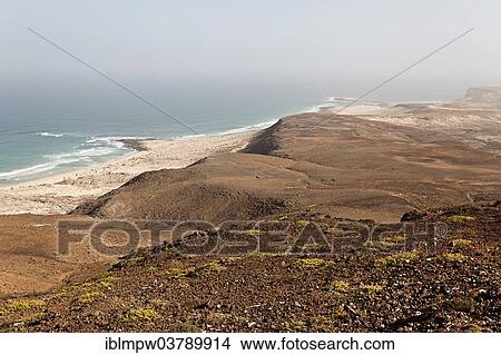 "View from the black Mountain Morro down the coast to the south with Praia Mosquito Beach on the east coast, Boa Vista island, Cape Verde, Republic of Cabo Verde, Africa" View Large Photo Image Picture - "View from the black Mountain Morro down the coast to the south with Praia Mosquito Beach on the east coast, Boa Vista island, Cape Verde, Republic of Cabo Verde, Africa". Fotosearch