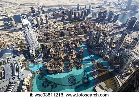 "View from the Burj Khalifa on the Dubai Mall, the Fountain Lake and the The Address Downtown Dubai skyscraper, Dubai, United Arab Emirates, Asia" View Large Photo Image Stock Photo - "View from the Burj Khalifa on the Dubai Mall, the Fountain Lake and the The Address Downtown Dubai skyscraper, Dubai, United Arab Emirates, Asia". Fotosearch