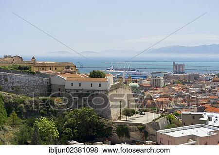 "View from the Castello quarter to the harbour and the Gulf of Casteddu, Cagliari, Sardinia, Italy, Europe" View Large Photo Image Stock Photo - "View from the Castello quarter to the harbour and the Gulf of Casteddu, Cagliari, Sardinia, Italy, Europe". Fotosearch