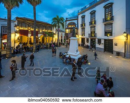 Stock Image - "View from the church Iglesia Matriz de El Salvador onto the Plaza de Espana, Santa Cruz de La Palma, Canary Islands, Spain, Europe". Fotosearch