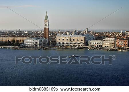 "View from the Church of San Giorgio Maggiore across the Canale della Giudecca towards Doge's Palace, Palazzo Ducale and the St. Mark's Tower, Venice, Veneto, Italy, Europe" View Large Photo Image Stock Photography - "View from the Church of San Giorgio Maggiore across the Canale della Giudecca towards Doge's Palace, Palazzo Ducale and the St. Mark's Tower, Venice, Veneto, Italy, Europe". Fotosearch