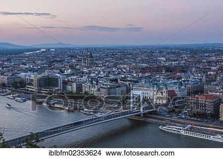 "View from the Citadel to Budapest, Pest, Elisabeth Bridge, dusk, Budapest, Hungary, Europe" View Large Photo Image Picture - "View from the Citadel to Budapest, Pest, Elisabeth Bridge, dusk, Budapest, Hungary, Europe". Fotosearch