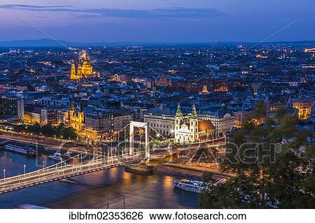 "View from the Citadel to Budapest, Pest, Elisabeth Bridge, dusk, Budapest, Hungary, Europe" View Large Photo Image Stock Photograph - "View from the Citadel to Budapest, Pest, Elisabeth Bridge, dusk, Budapest, Hungary, Europe". Fotosearch