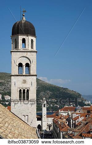 Stock Photo - "View from the city walls, tower of the Franciscan Monastery, historic centre, Dubrovnik, Dalmatia, Croatia, Europe". Fotosearch