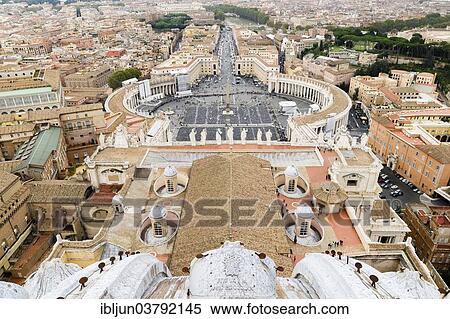 Stock Photography - "View from the dome of the Basilica San Pietro, St. Peter's Basilica, on the Piazza San Pietro, St. Peter's Square and the road Via della Conciliazione, Vatican, Vatican, Rome, Lazio, Italy, Europe". Fotosearch
