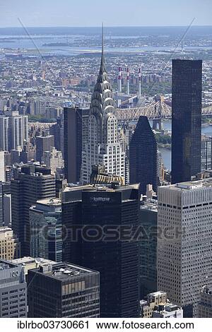 Stock Image - "View from the Empire State Building with the Chrysler Building, Manhattan, New York City, New York, United States, North America". Fotosearch