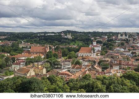 Stock Photograph - "View from the Gediminas Tower of Vilnius, Senamiestis or Vilnius Old Town, Vilnius, Vilnius district, Lithuania, Europe". Fotosearch