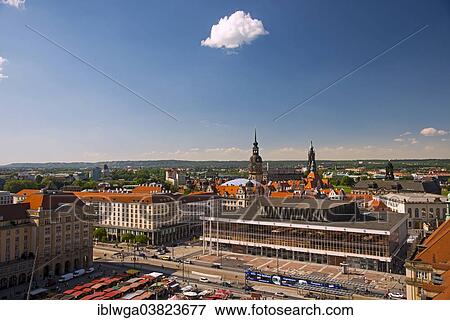 "View from the Holy Cross Church over Altmarkt square and the Palace of Culture, towards Hausmannsturm tower and Dresden Cathedral, previously the Catholic Church of the Royal Court of Saxony, Dresden, Saxony, Germany, Europe" View Large Photo Image Stock Photo - "View from the Holy Cross Church over Altmarkt square and the Palace of Culture, towards Hausmannsturm tower and Dresden Cathedral, previously the Catholic Church of the Royal Court of Saxony, Dresden, Saxony, Germany, Europe". Fotosearch