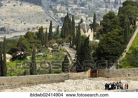 View from the Mount of Olives over the Jewish cemetery on the Dominus Flevit Church, Jerusalem, Israel, Middle East, Asia View Large Photo Image Picture - View from the Mount of Olives over the Jewish cemetery on the Dominus Flevit Church, Jerusalem, Israel, Middle East, Asia. Fotosearch